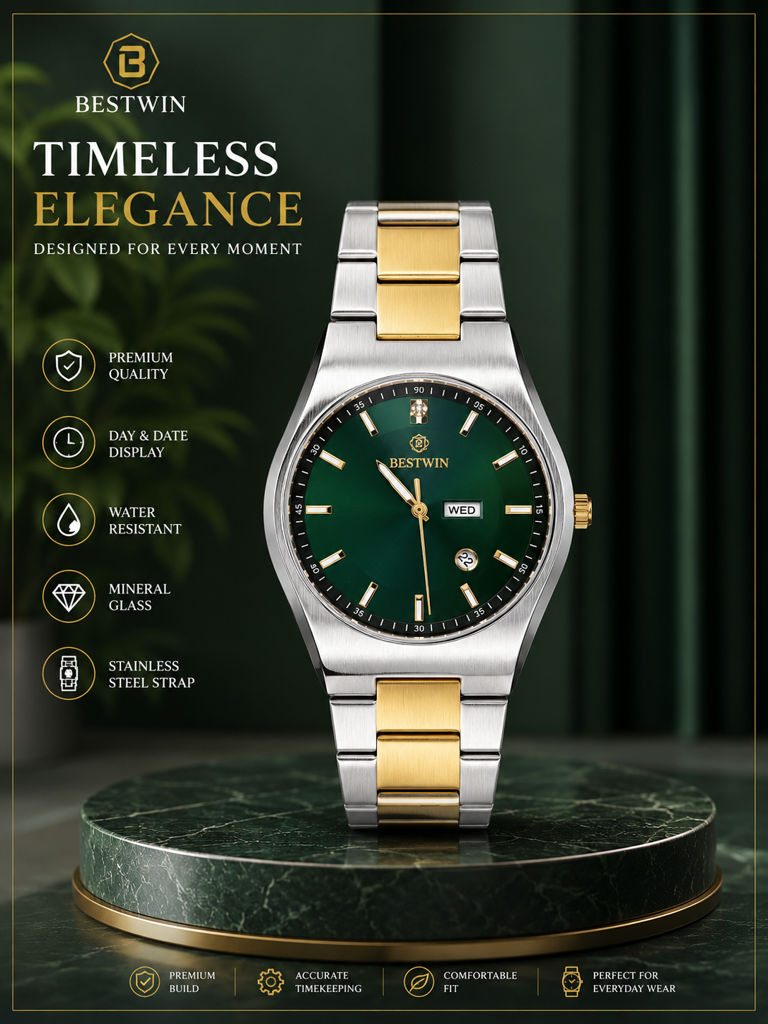 BESTWIN Premium Two-Tone Wrist Watch